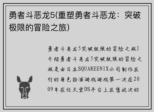 勇者斗恶龙5(重塑勇者斗恶龙：突破极限的冒险之旅)